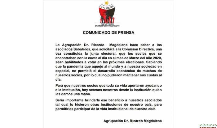 Dr Ricardo Magdalena y su agrupación nos envia una nota aclaratoria