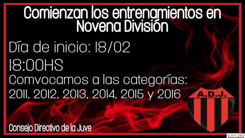 Comienzan las practicas de novena Div en la Asoc Dep. Juventud 18 Febrero 18 hs