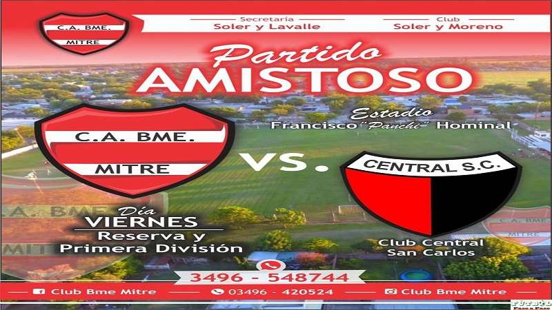 Viernes 5 Febrero partido amistoso  Bme Mitre- Central San Carlos
