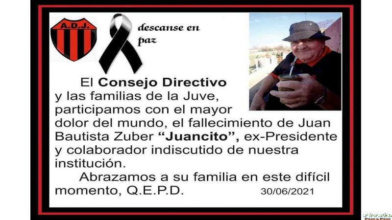 Asoc Dep Juv anuncia el fallecimiento de Juancito Zuber