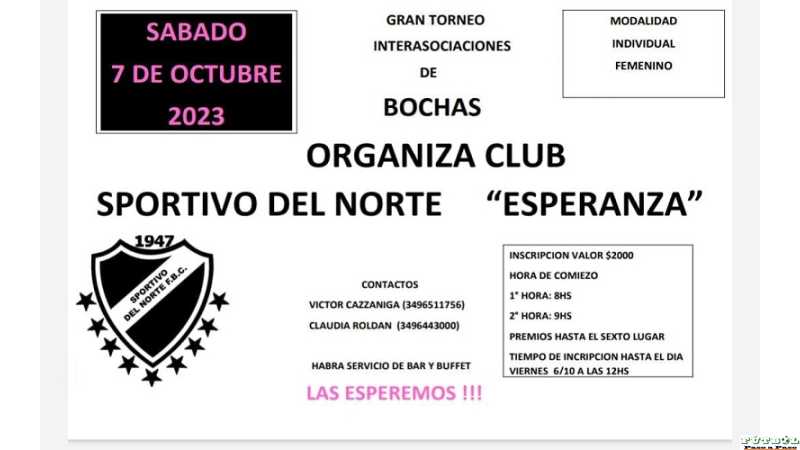Inter asociaciones femenino modalidad individual organiza Club SPORTIVO NORTE 'ESPERANZA' sábado 7 de octubre del 2023
