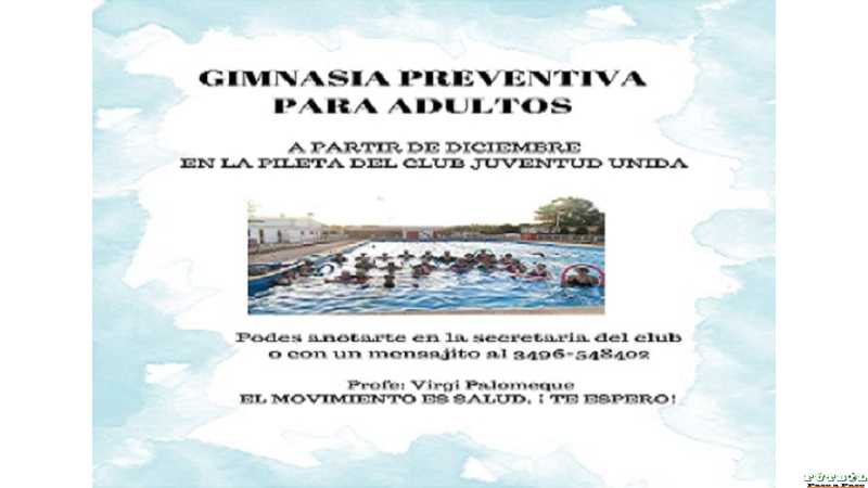 Gimnasia preventiva para adultos en natatorio del club Juv Unida de Humboldt