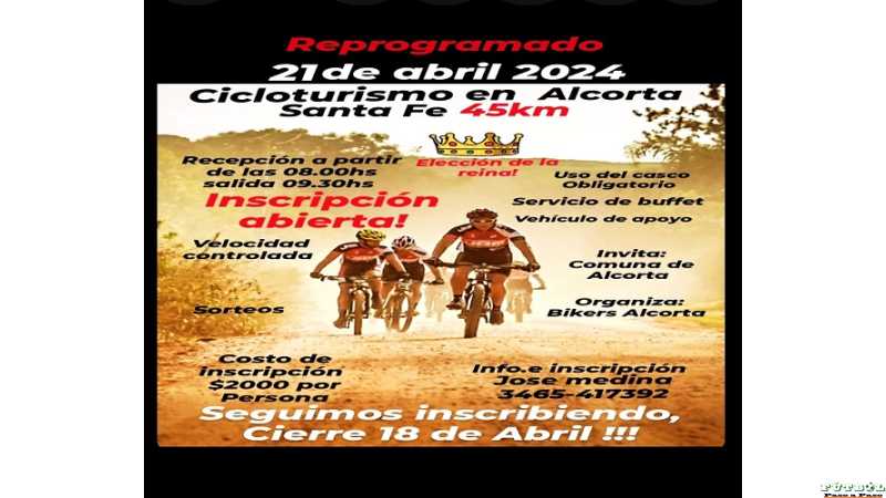 Cicloturismo en Alcorta se reprogramó para el 21 de Abril