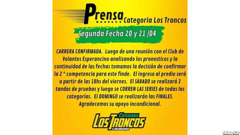Categoria Los Troncos confirmado 20 y 21 se disputan las carreras