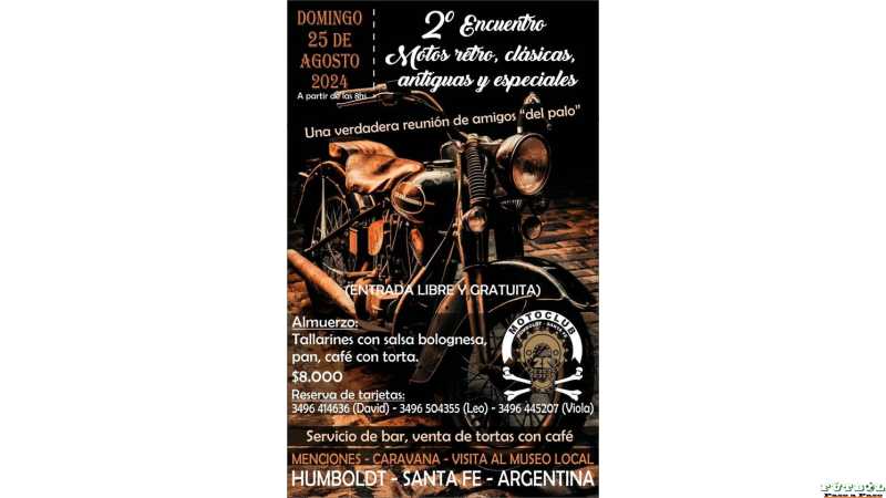 Domingo 25 de Agosto 2do encuentro de Motos clasicas, antiguas, y especiales en Humboldt