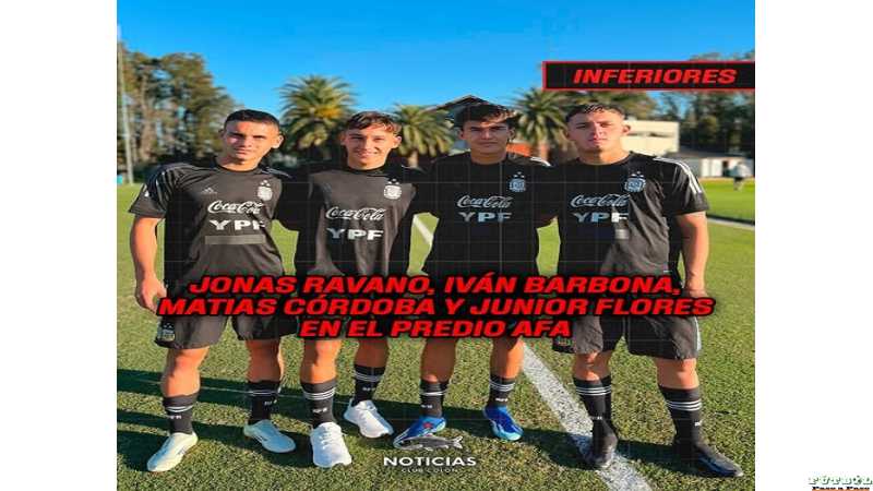 Los pibes representando a Colón en el predio de AFA Jonas Ravano, Iván Barbona, Matias Córdoba y Junior Flores