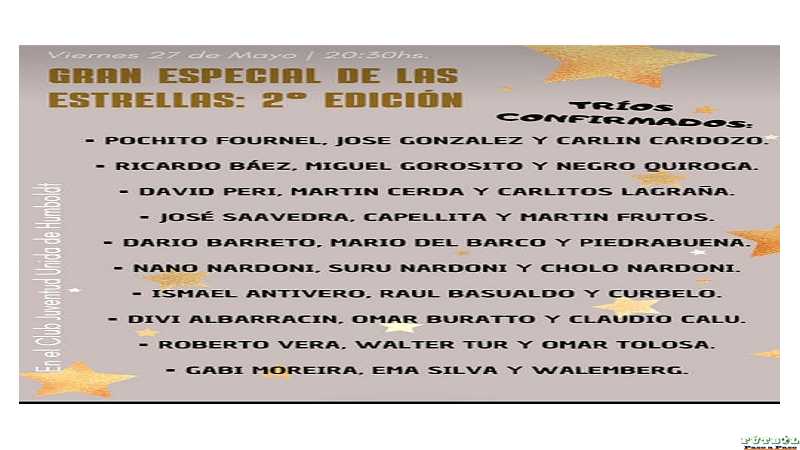 Este viernes 27 mayo en Juv Unida de Humboldt los mejores trios torneo de las estrellas
