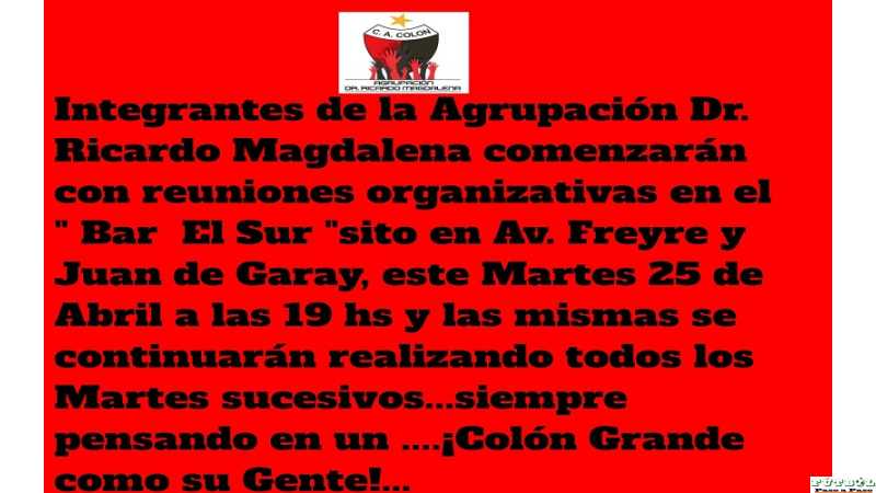 Agrupacion Dr Ricardo Magdalena comienzan a reunirse en Sta Fe por Colón de Sta Fe