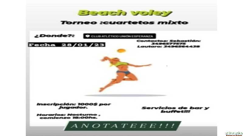 Beach Voley en el Club Unión de Esperanza Torneo cuartetos Mixto 28 -Enero 18 horas