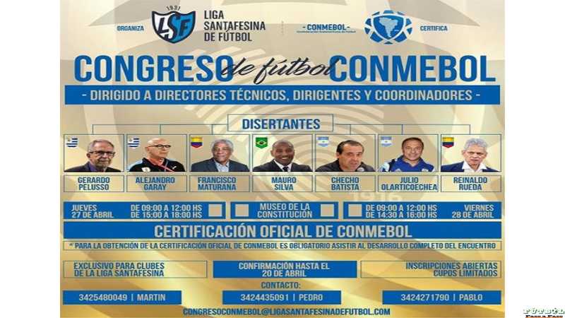 En Sta Fe se desarrollara las charlas Congreso de Futbol Conmebol, Cursos, exclusivo para Liga Santafesina