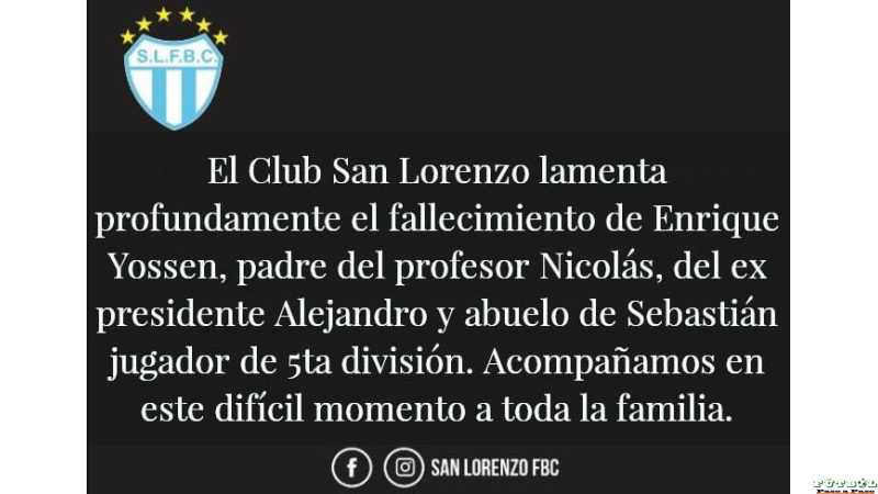 Club San Lorenzo de Esperanza envia un saludo especial para la flia de Enrique Yossen
